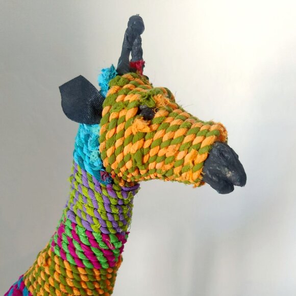 Bohemian Hand Crafted Colorful Indian Giraffe 19" Recycled Yarn Rope - Picture 3 of 5